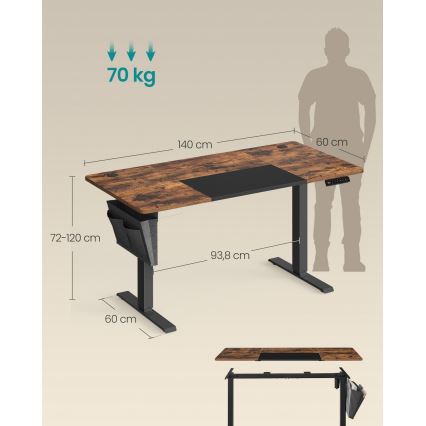 Augstuma regulējams rakstāmgalds SOLEA-X brūns/melns
