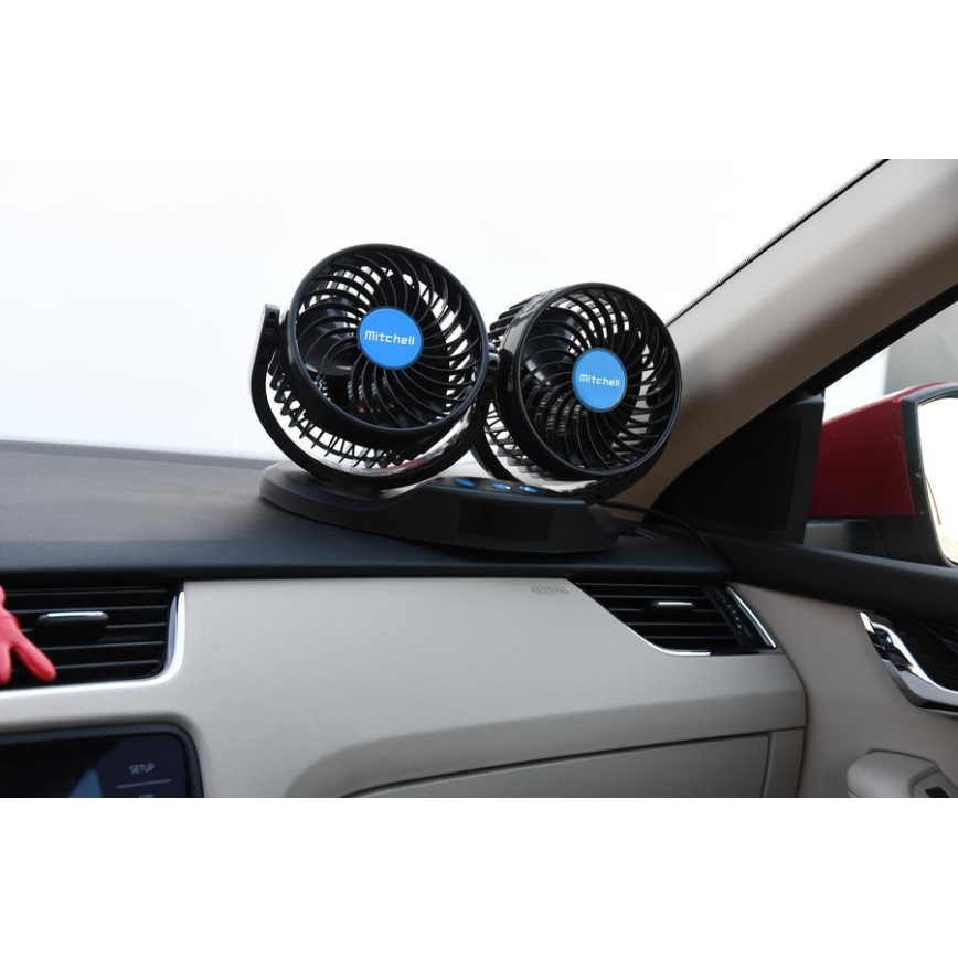 Ventilators automašīnas paneļa ar termometru 9W/12V melns