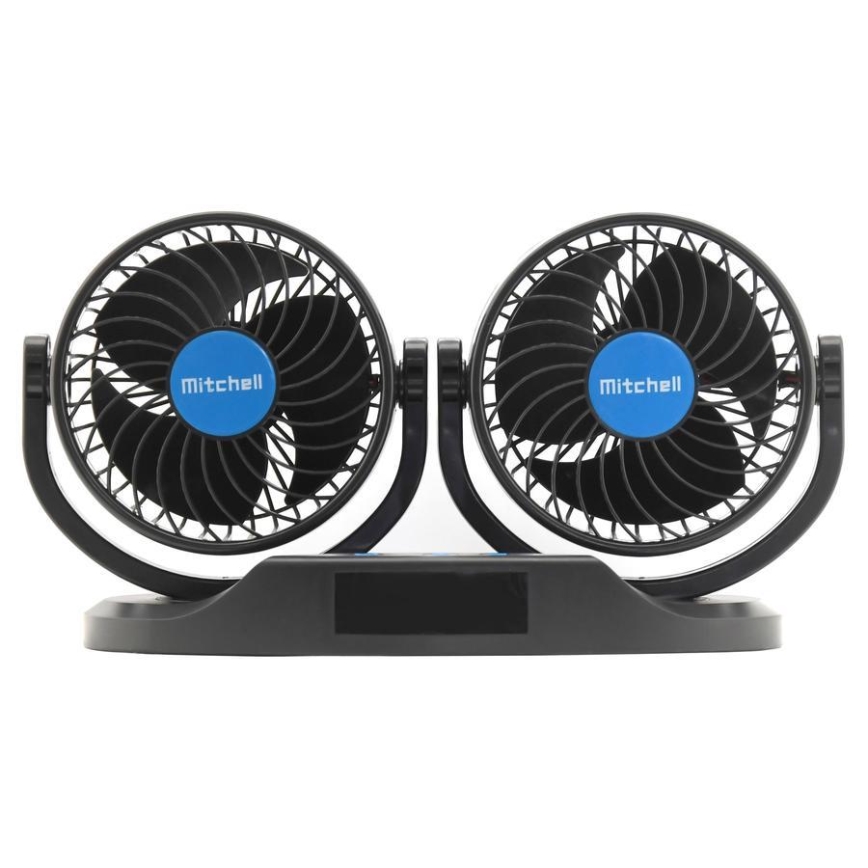 Ventilators automašīnas paneļa ar termometru 9W/12V melns