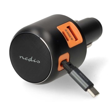 Automašīnas lādētājs ar izvelkamu kabeli Power Delivery 30W 2xUSB-C + 1xUSB-A