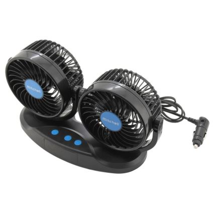 Automašīnas paneļa ventilators ar termometru 9W/12V melna