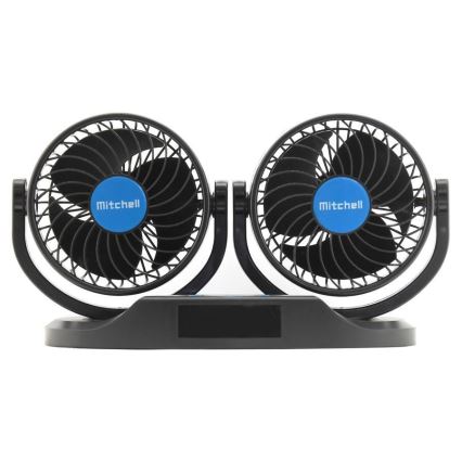 Automašīnas paneļa ventilators ar termometru 9W/12V melna