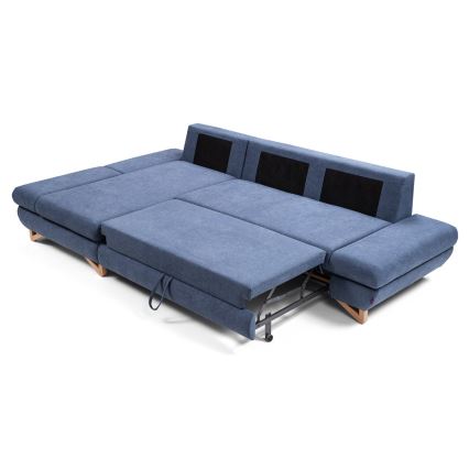 Izvelkams kreisais L-formas stūra dīvāns AVESTA ar glabāšanas nodalījumu, zils