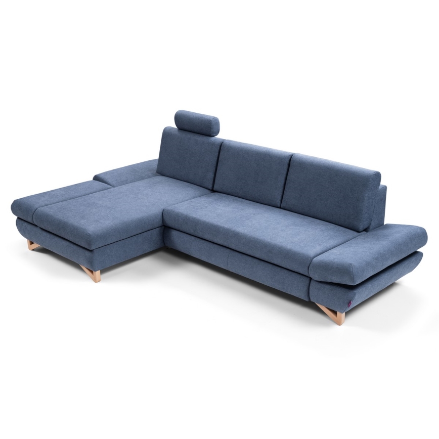 Izvelkams kreisais L-formas stūra dīvāns AVESTA ar glabāšanas nodalījumu, zils