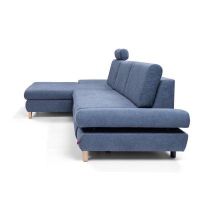 Izvelkams kreisais L-formas stūra dīvāns AVESTA ar glabāšanas nodalījumu, zils