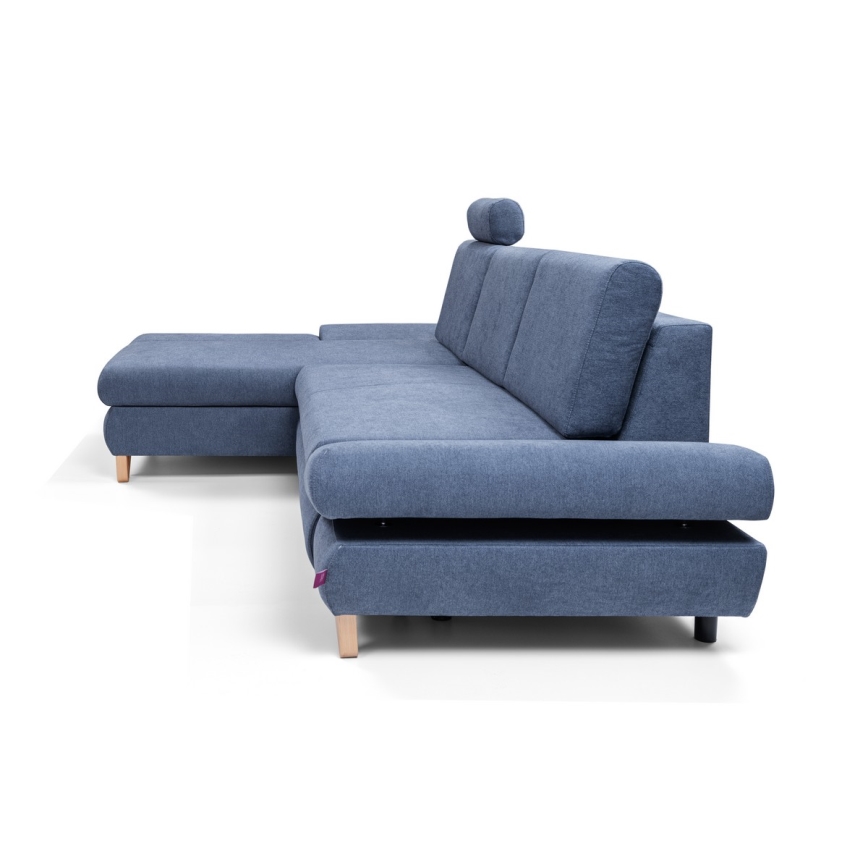 Izvelkams kreisais L-formas stūra dīvāns AVESTA ar glabāšanas nodalījumu, zils