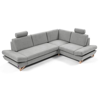 Izvelkams polsterēts L-formas stūra dīvāns AVESTA ar ietilpīgu uzglabāšanas nodalījumu, ar labo stūri, pelēks