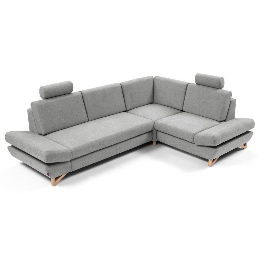 Izvelkams polsterēts L-formas stūra dīvāns AVESTA ar ietilpīgu uzglabāšanas nodalījumu, ar labo stūri, pelēks