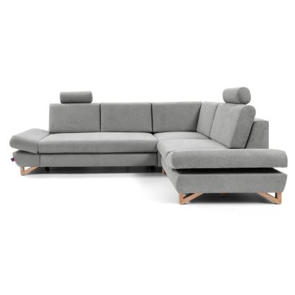 Izvelkams polsterēts L-formas stūra dīvāns AVESTA ar ietilpīgu uzglabāšanas nodalījumu, ar labo stūri, pelēks