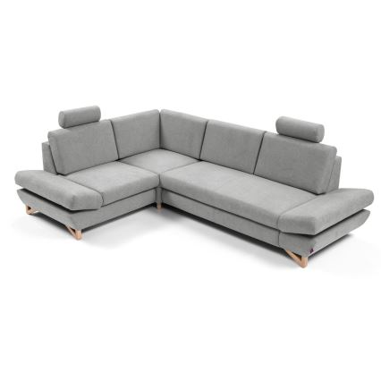 Izvelkamais tapicerētais stūra dīvāns ar uzglabāšanas nodalījumu, L veida AVESTA, kreisais, pelēks