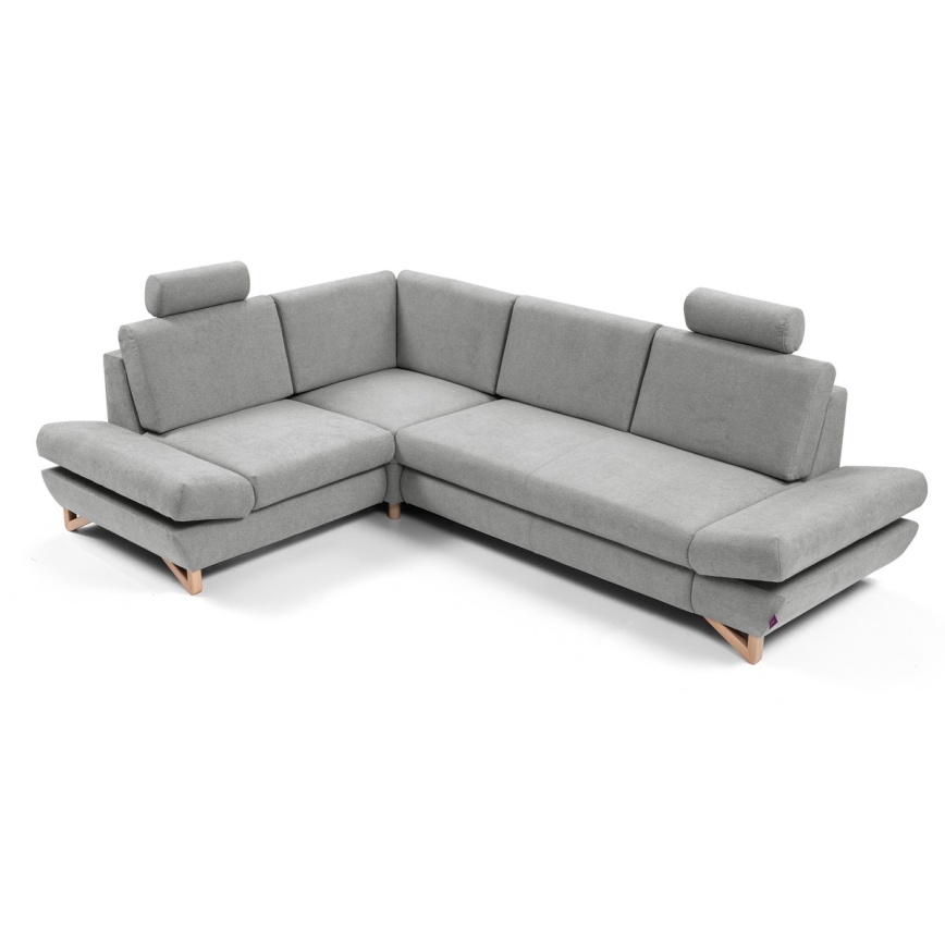 Izvelkamais tapicerētais stūra dīvāns ar uzglabāšanas nodalījumu, L veida AVESTA, kreisais, pelēks