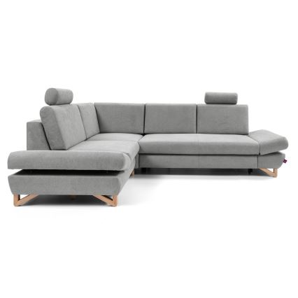 Izvelkamais tapicerētais stūra dīvāns ar uzglabāšanas nodalījumu, L veida AVESTA, kreisais, pelēks