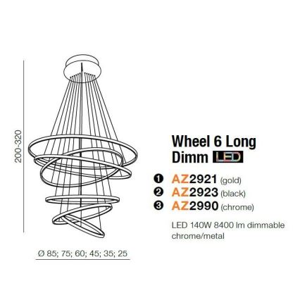 Azzardo AZ2921 - LED Aptumšojama lustra uz auklas WHEEL 6xLED/140W/230V