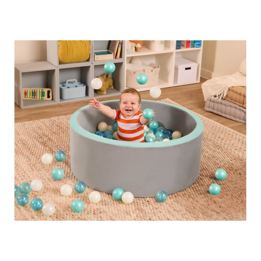 B-Toys - Bumbiņu baiseins bērniem d. 89 cm pelēka/tirkīza