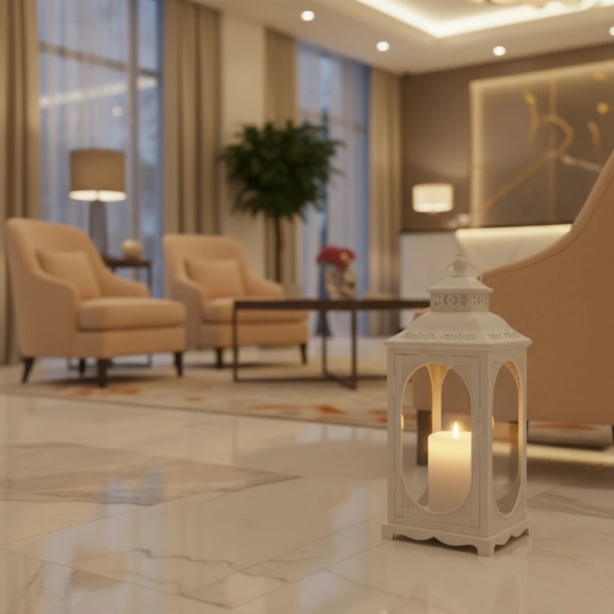 Balta dekoratīvā laterna ROSEHILL 54,5 cm