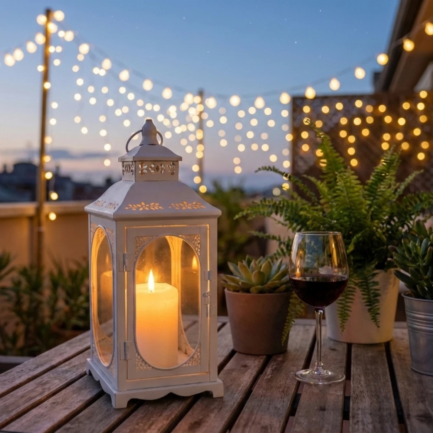 Balta dekoratīvā laterna ROSEHILL 54,5 cm