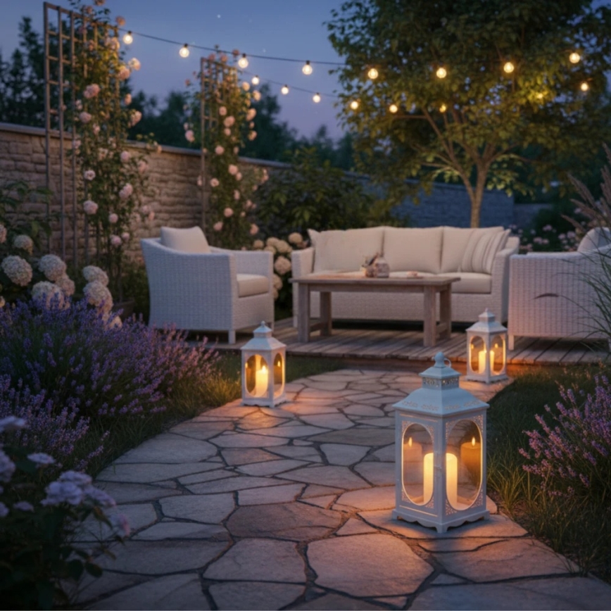 Balta dekoratīvā laterna ROSEHILL 54,5 cm