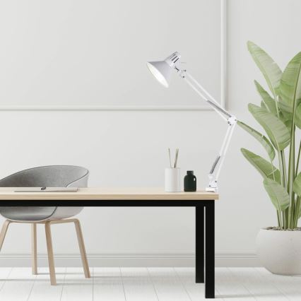 Balta galda lampa ar skavu WORKER 1xE27/10W/230V