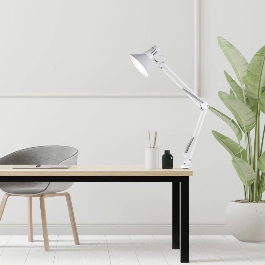 Balta galda lampa ar skavu WORKER 1xE27/10W/230V