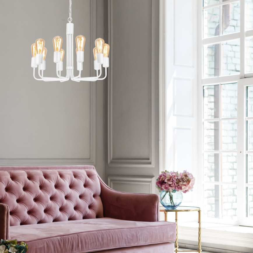 Balta lustra ar ķēdi, 10xE27/60W/230V