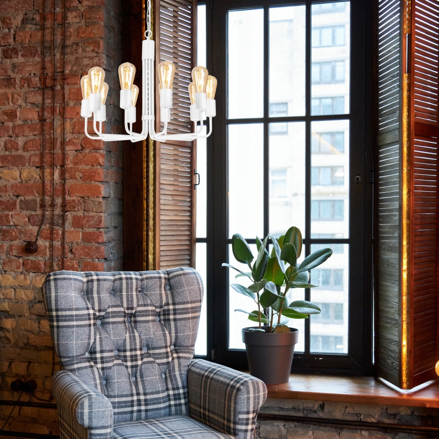 Balta lustra ar ķēdi, 10xE27/60W/230V