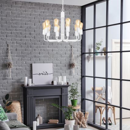 Balta lustra ar ķēdi, 10xE27/60W/230V