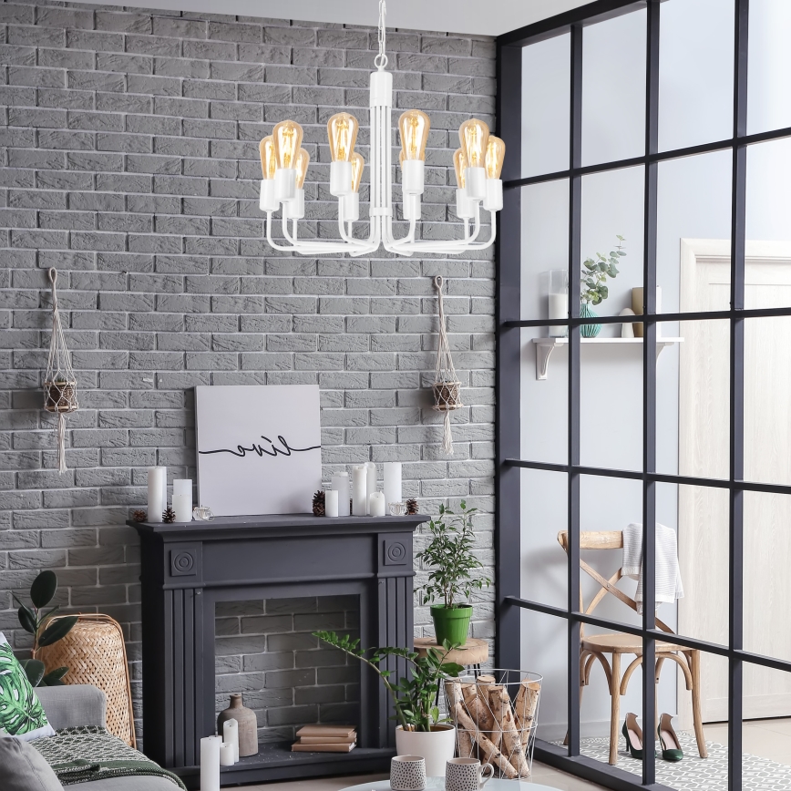 Balta lustra ar ķēdi, 10xE27/60W/230V