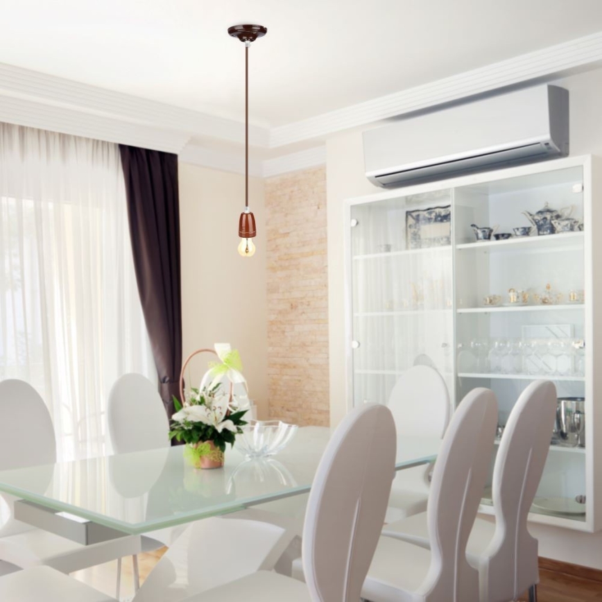 Barošanas vads 1xE27/60W/230V brūna/porcelāns