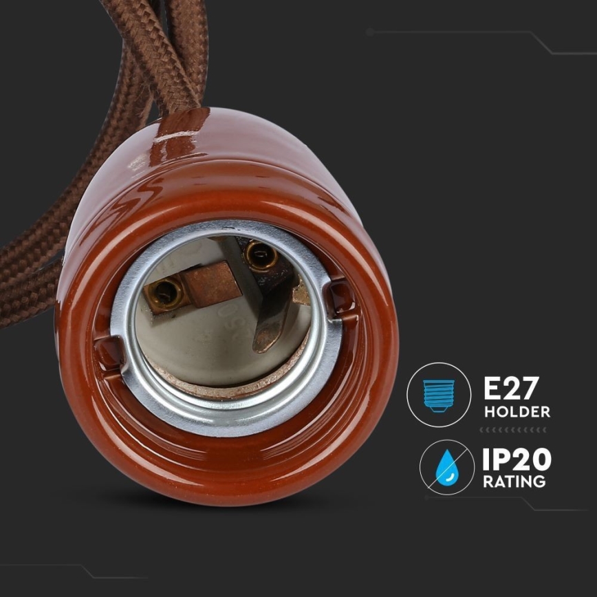 Barošanas vads 1xE27/60W/230V brūna/porcelāns