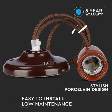 Barošanas vads 1xE27/60W/230V brūna/porcelāns