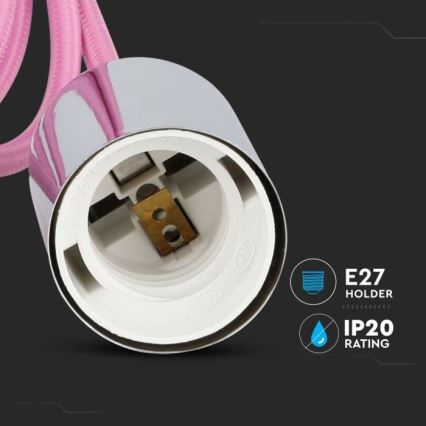 Barošanas vads 1xE27/60W/230V gaiši rozā/spīdīgi hromēts