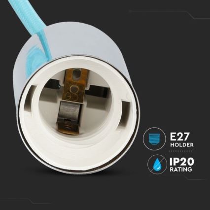 Barošanas vads 1xE27/60W/230V gaiši zila/spīdīgi hromēts