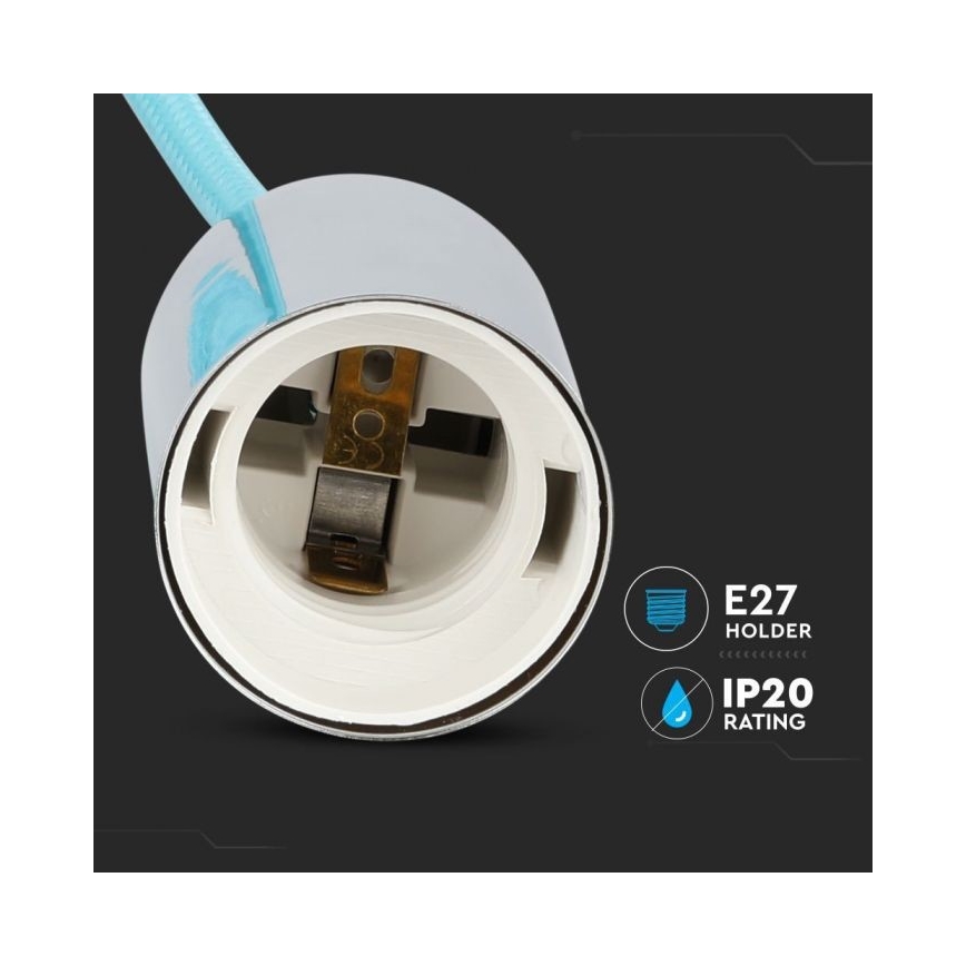 Barošanas vads 1xE27/60W/230V gaiši zila/spīdīgi hromēts
