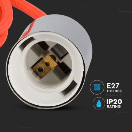 Barošanas vads 1xE27/60W/230V oranža/spīdīgi hromēts