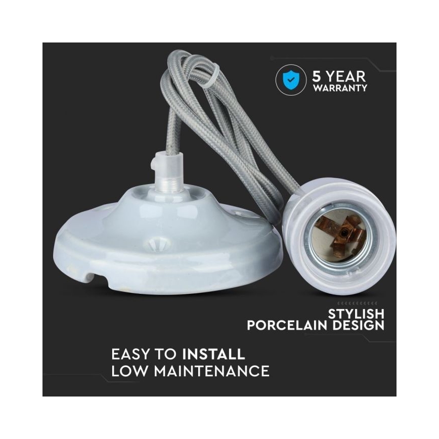 Barošanas vads 1xE27/60W/230V pelēka/porcelāns