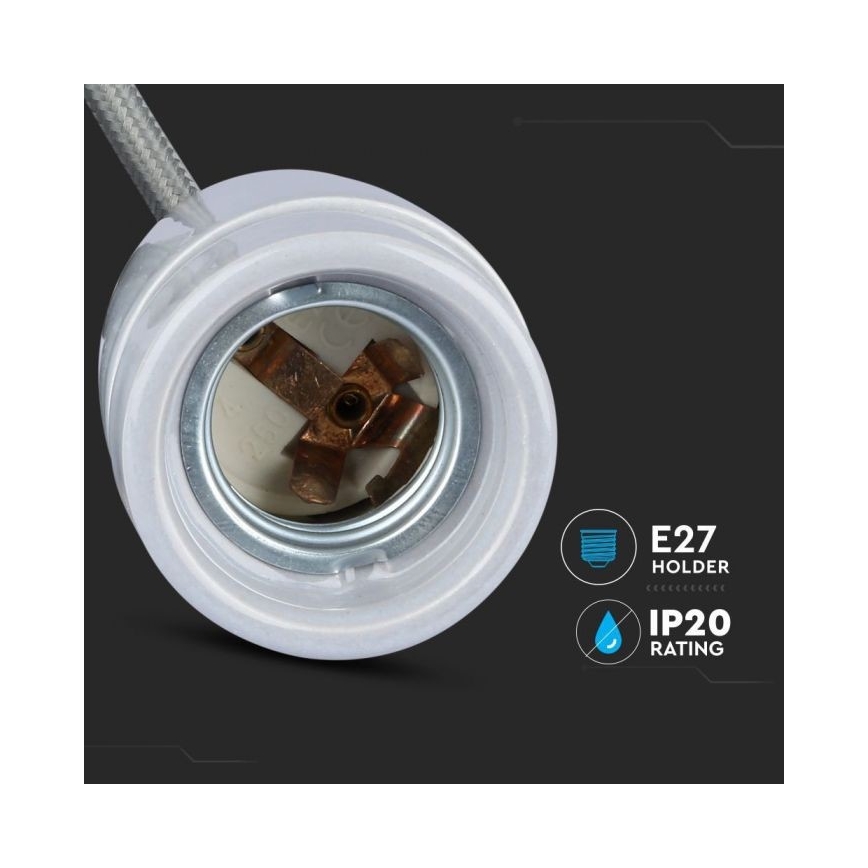 Barošanas vads 1xE27/60W/230V pelēka/porcelāns