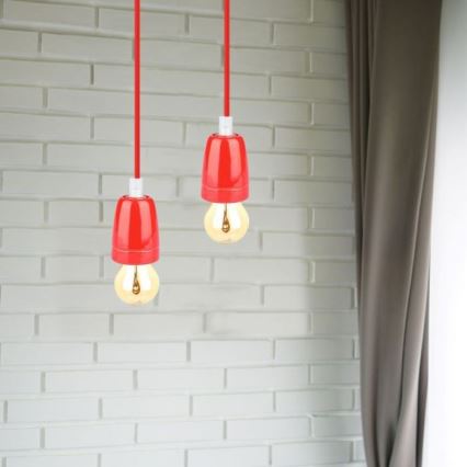 Barošanas vads 1xE27/60W/230V sarkana/porcelāns