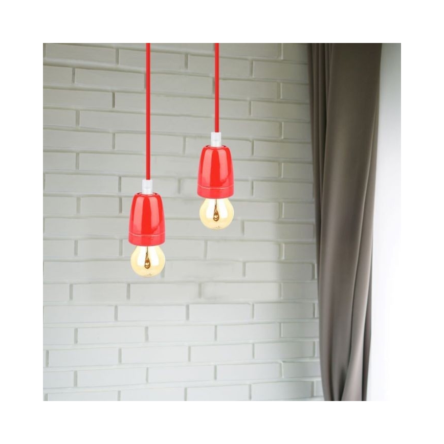 Barošanas vads 1xE27/60W/230V sarkana/porcelāns