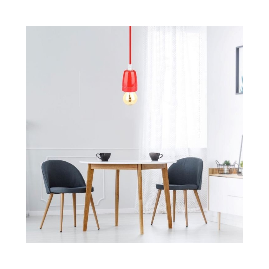Barošanas vads 1xE27/60W/230V sarkana/porcelāns