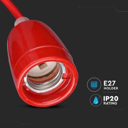 Barošanas vads 1xE27/60W/230V sarkana/porcelāns