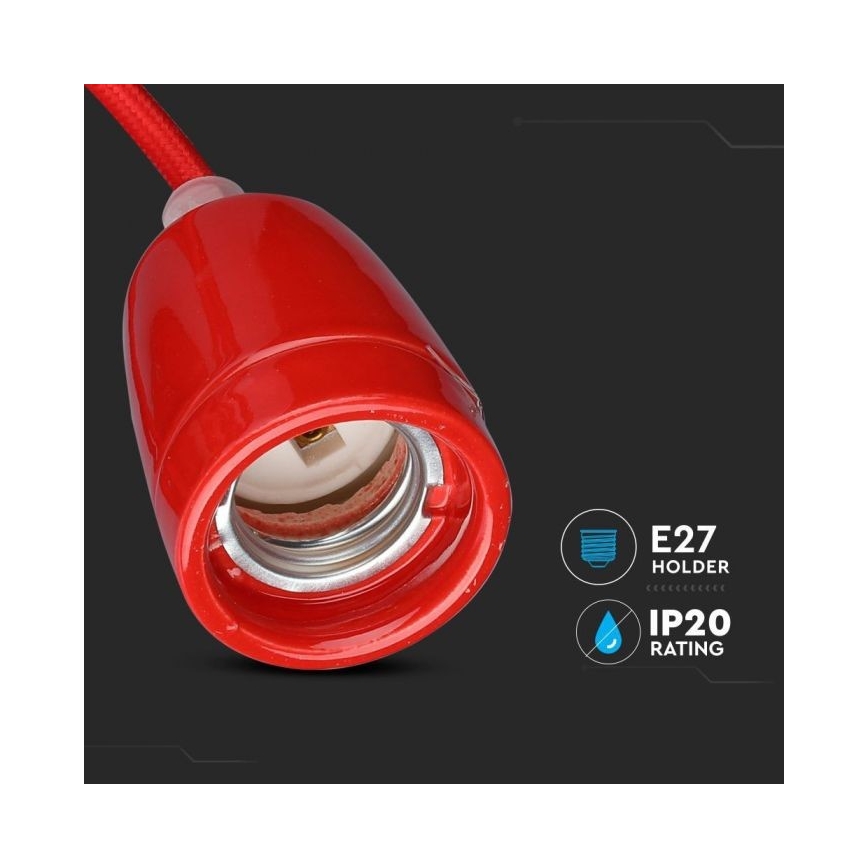 Barošanas vads 1xE27/60W/230V sarkana/porcelāns
