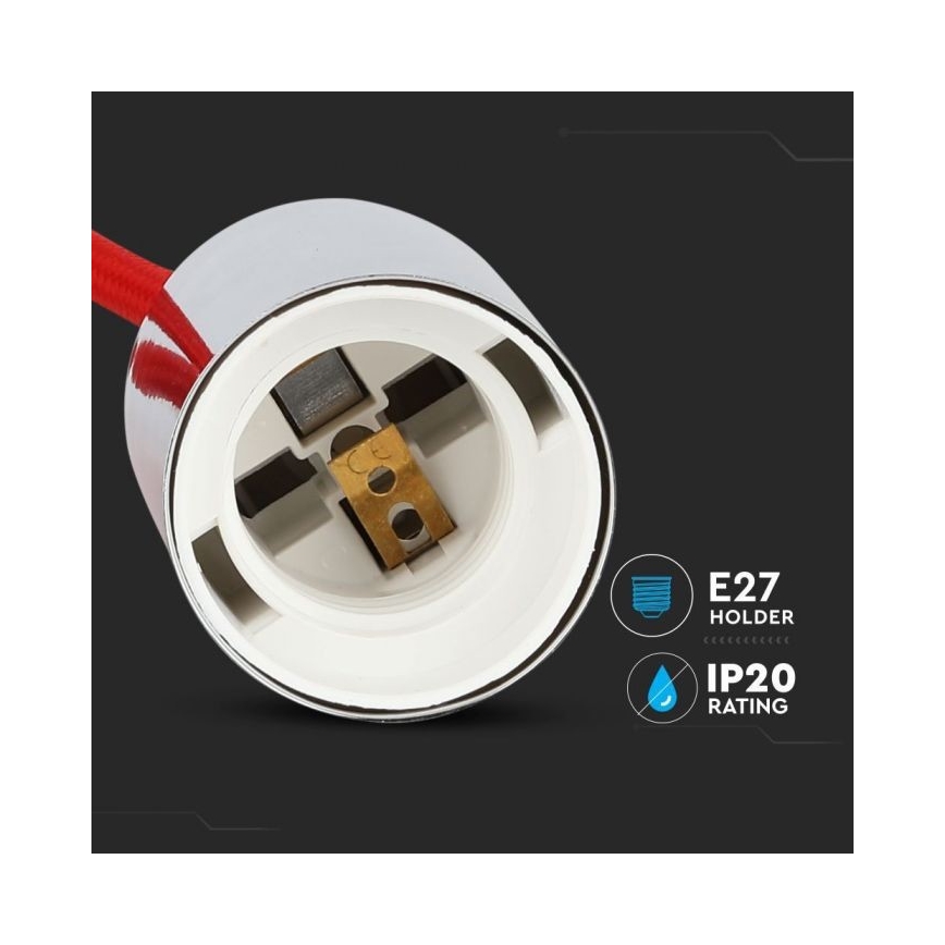 Barošanas vads 1xE27/60W/230V sarkana/spīdīgi hromēts