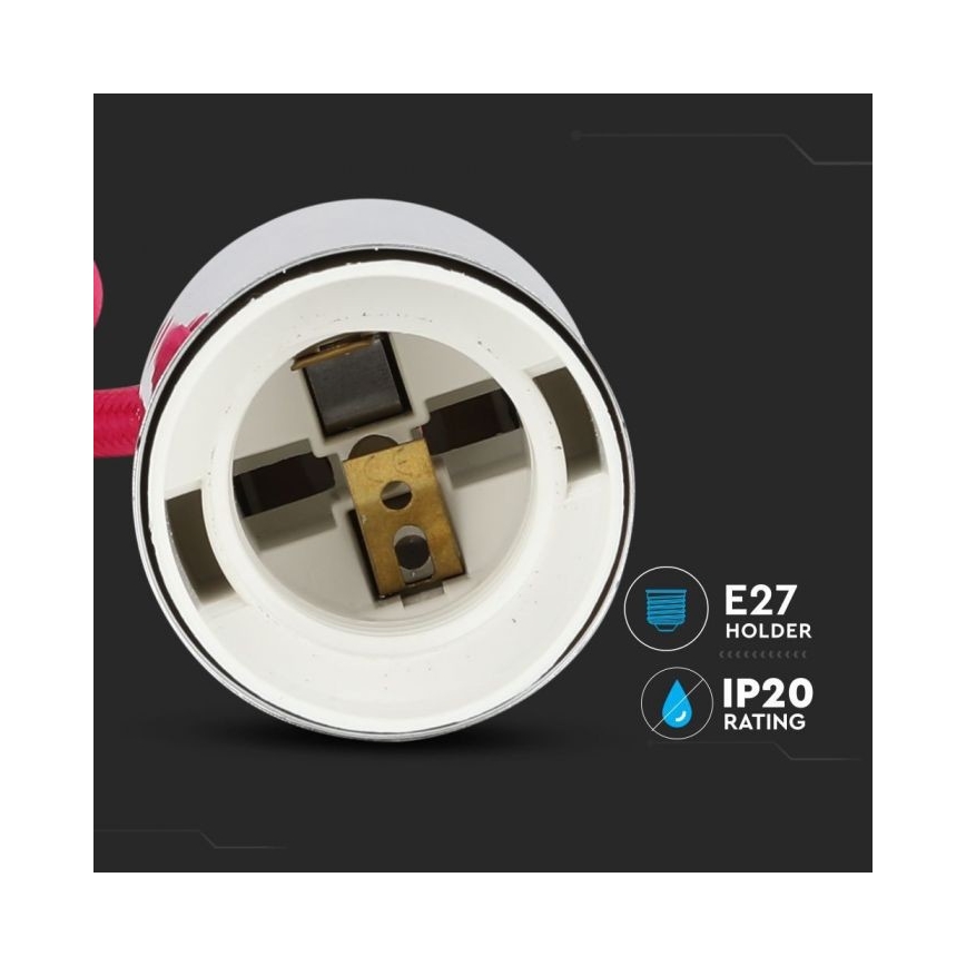 Barošanas vads 1xE27/60W/230V tumši rozā/spīdīgi hromēts