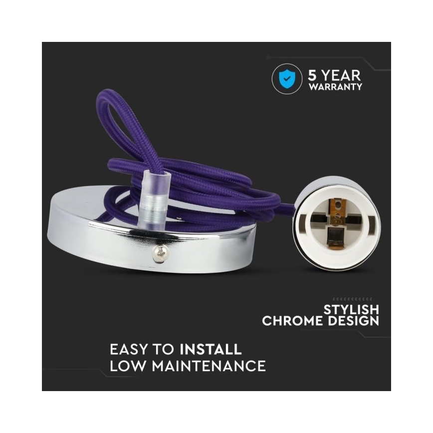 Barošanas vads 1xE27/60W/230V violeta/spīdīgi hromēts