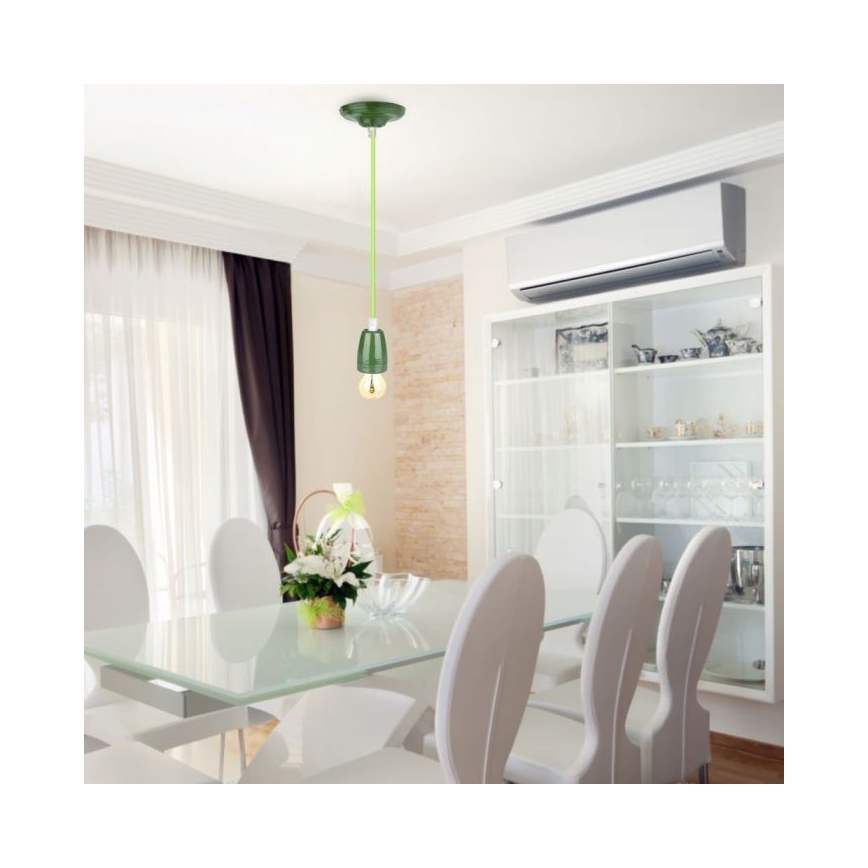 Barošanas vads 1xE27/60W/230V zaļa/porcelāns