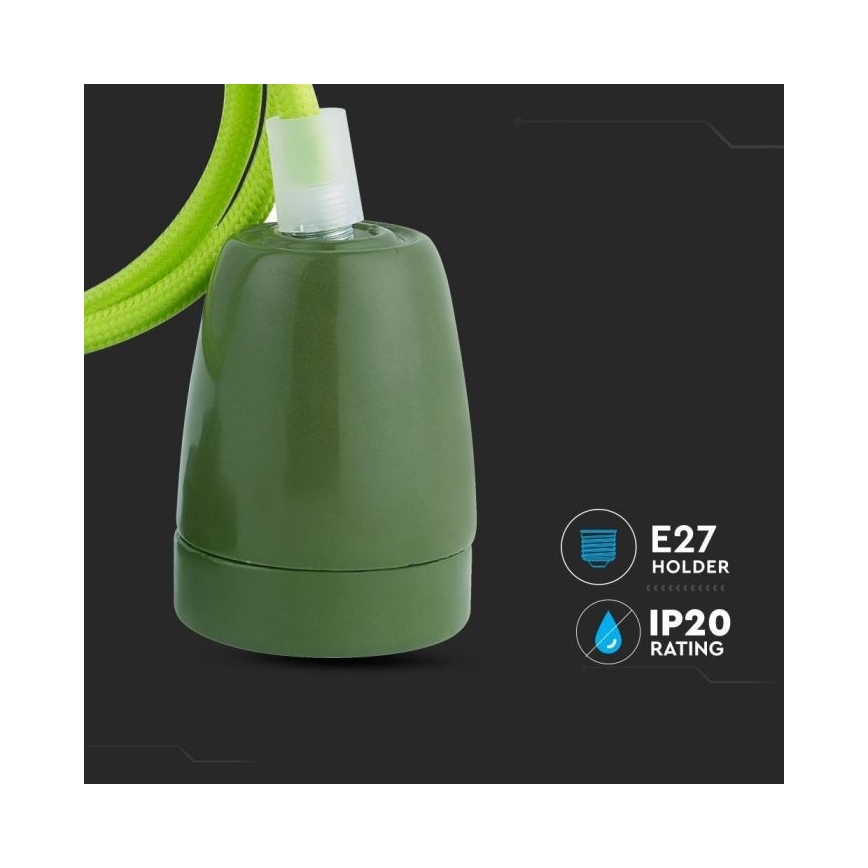 Barošanas vads 1xE27/60W/230V zaļa/porcelāns