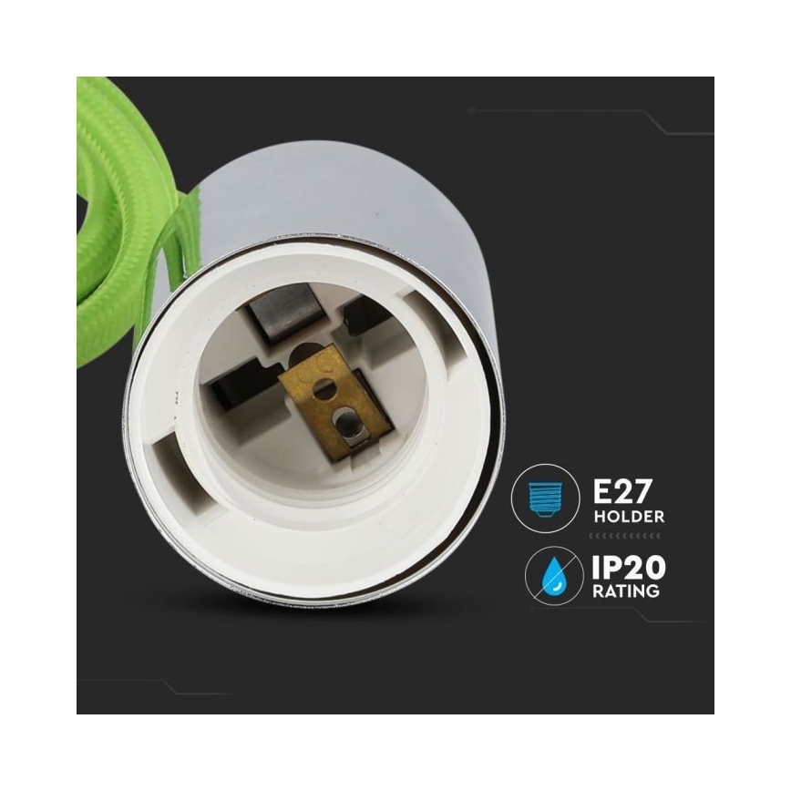 Barošanas vads 1xE27/60W/230V zaļa/spīdīgi hromēts