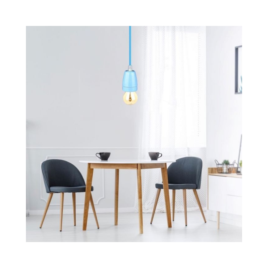 Barošanas vads 1xE27/60W/230V zila/porcelāns