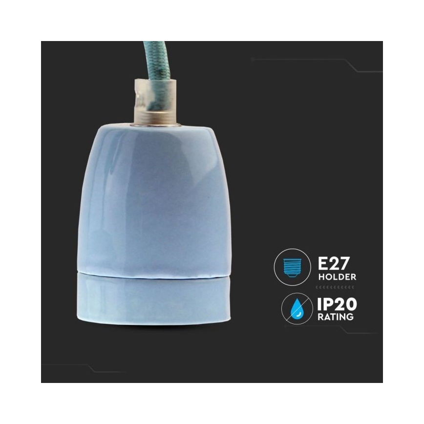 Barošanas vads 1xE27/60W/230V zila/porcelāns