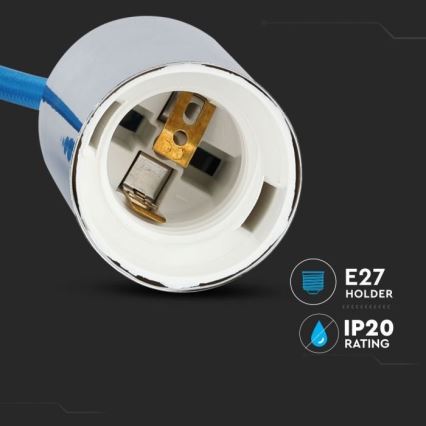 Barošanas vads 1xE27/60W/230V zila/spīdīgi hromēts
